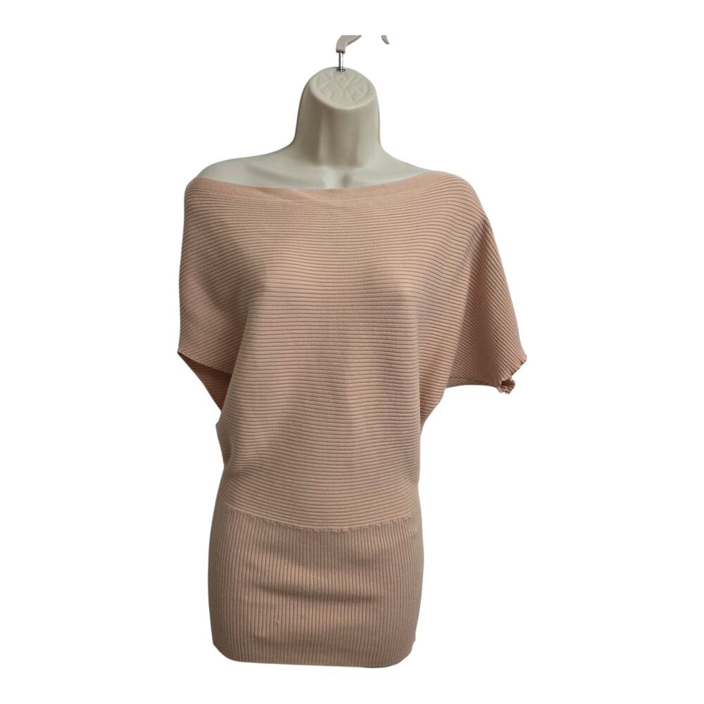Marciano Guess Ribbed Off Shoulder Knit Top Blush Pink Dolman Asymmetrical M